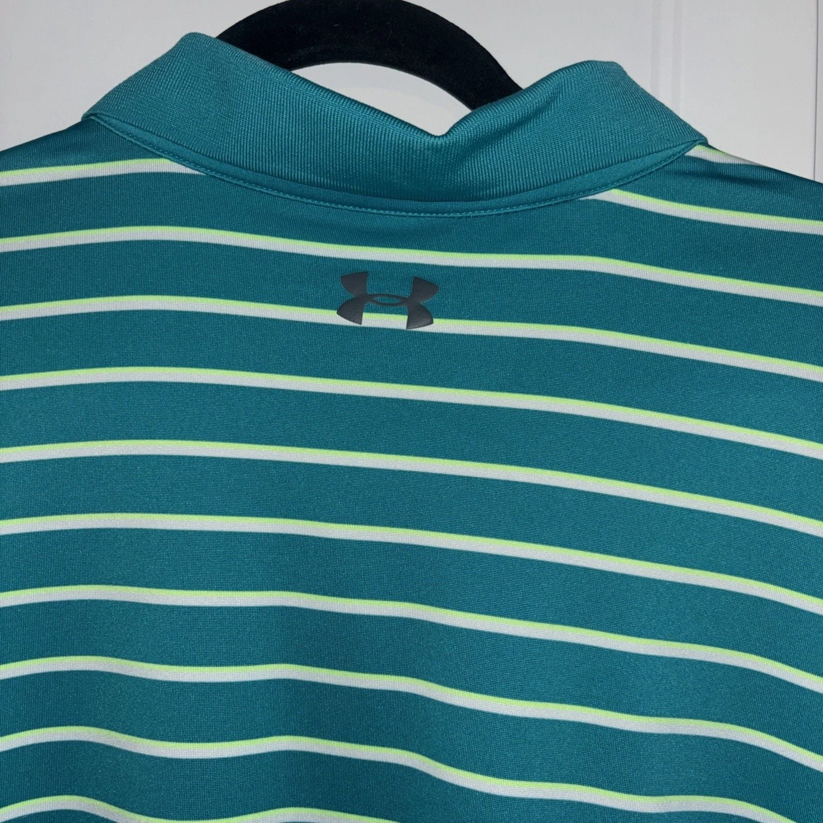 Under Armour Mens Golf Performance Short Sleeve Green Striped Polo Heatgear 2xl 5