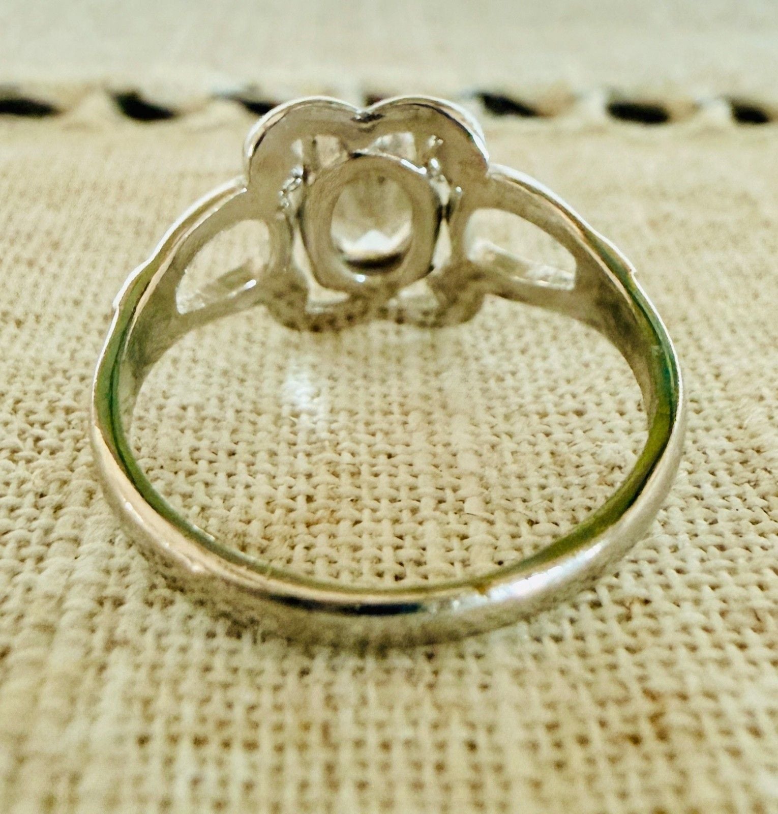 Vintage Rhodium Electroplate Ring Smoky Stone Pierced Shoulders Size 6.5 9