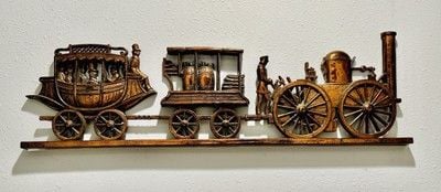 Vintage 1971 Large 33” Freight Train w/People Aboard The Train Copper Tone Art 3