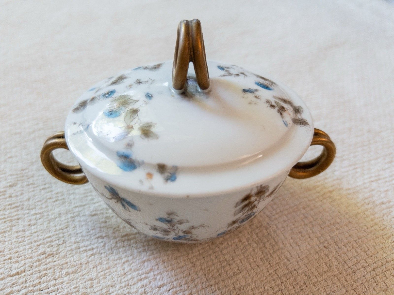 Antique Limoges CFH GDM Sugar Bowl Lidded Cup French Porcelain Blue Floral 1880s 7
