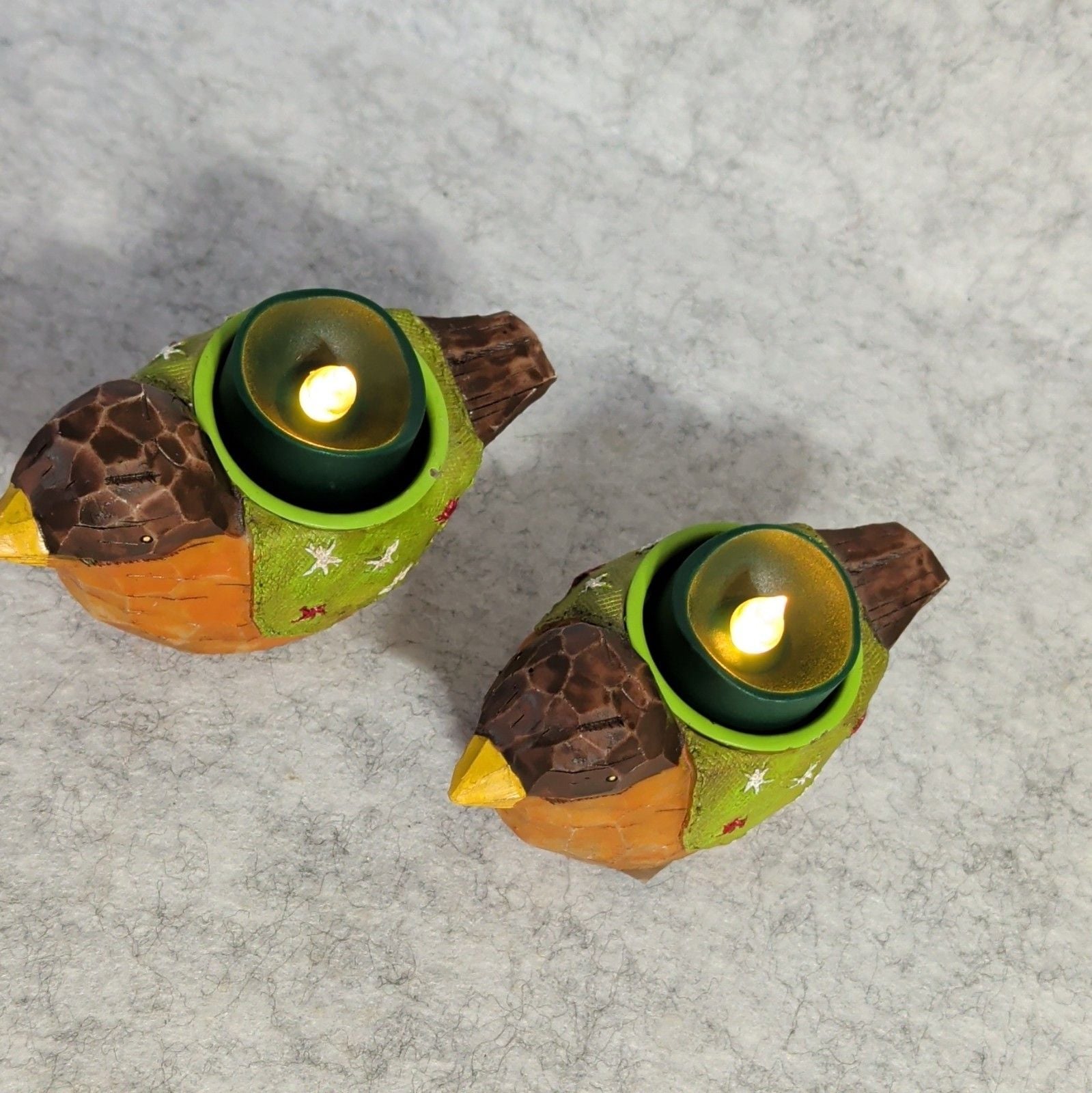Shaved Wood Chip Pumpkin Fall Decor & Resin Bird Tealight Set Centerpiece
6