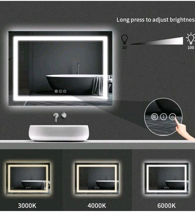 LED Bathroom Mirror 40x32 Front & Backlit Anti-Fog Dimmable 3 Color Tempered 5