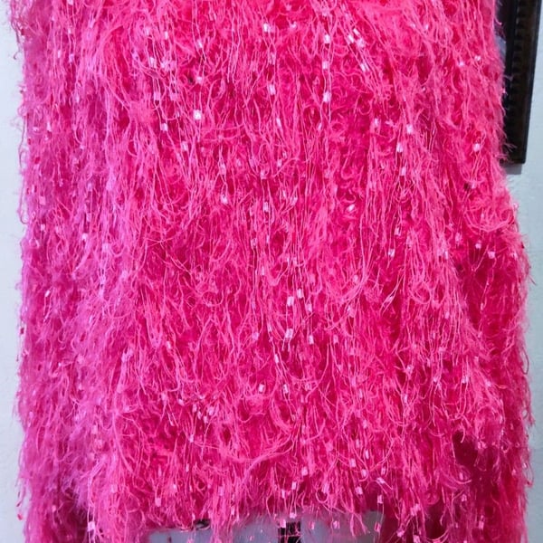 Davi & Dani Hot Pink Oversized Thick Trendy Chic Shaggy Fringe Sweater Sz M