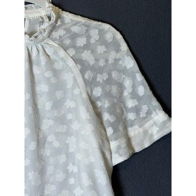 Anthropologie Feather Bone XS White Clip Dot Feminine Ruffle Neck Blouse Boho 6