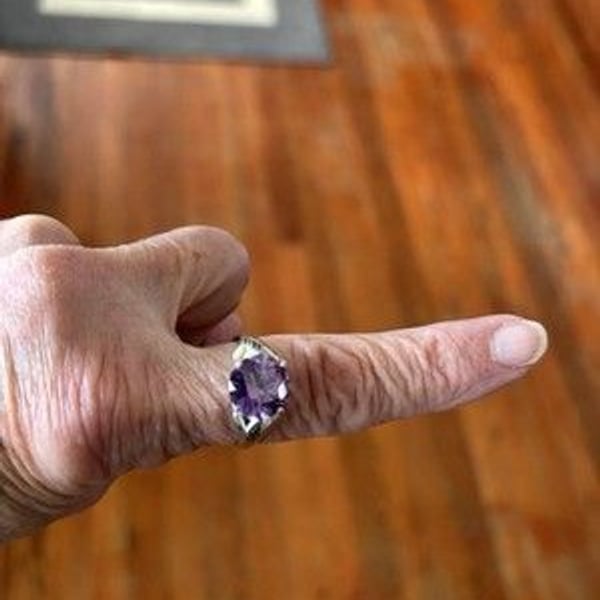 Sterling Silver 925 Natural Amethyst Ring Size 7.5 Large Purple Statement Ring 