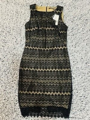 Tahari Black Lace Dress Women's 10 Elegant Sheath Lined Sleeveless Cocktail 2