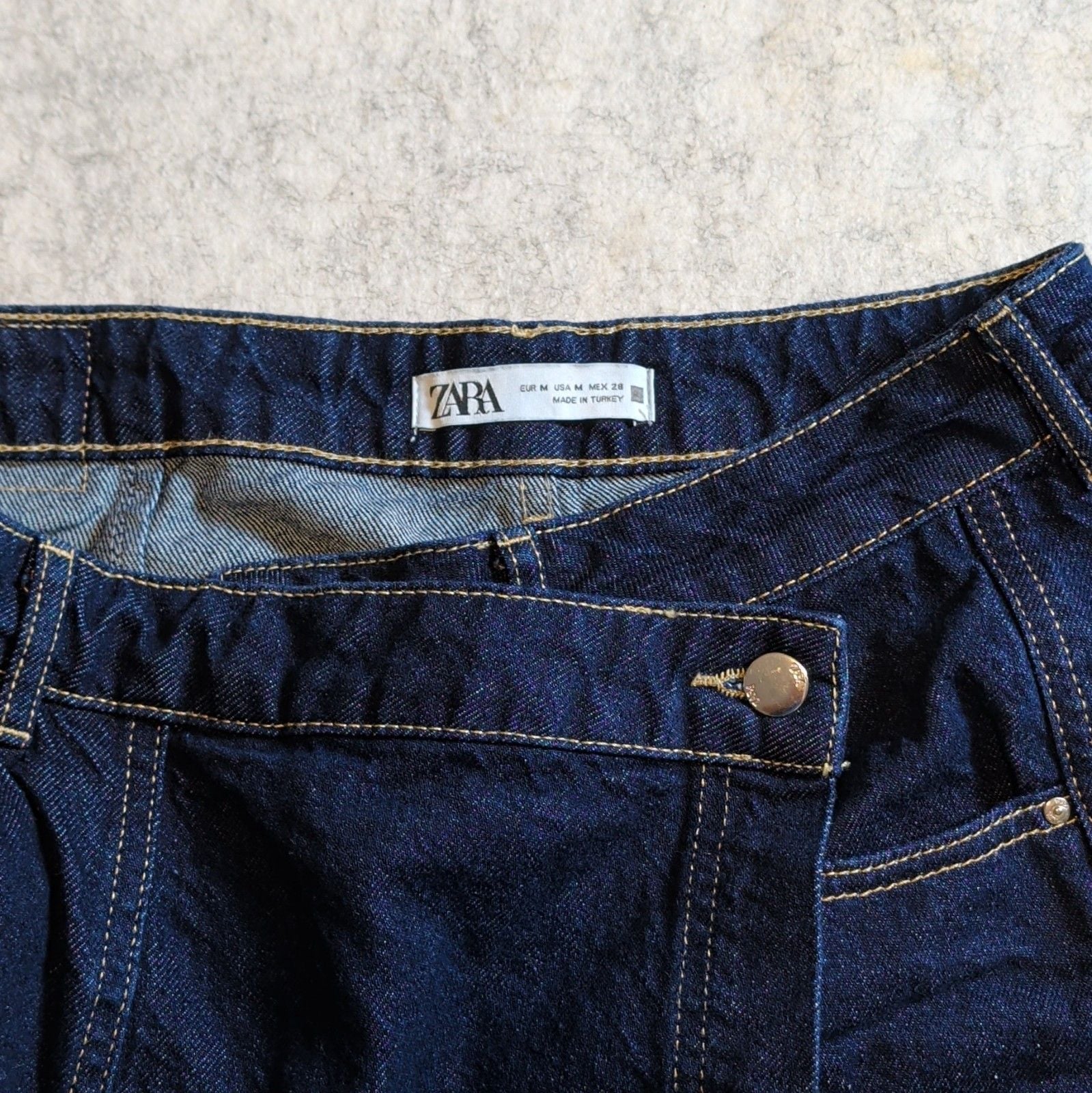 Zara Denim Two Piece Set Crop Shirt Small Wrap Skort Medium Z1975 Co Ord Blue 14