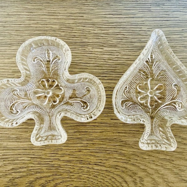 Vintage Indiana Glass Clear Spade Club Trinket Tray Card Suit Bridge Ashtray