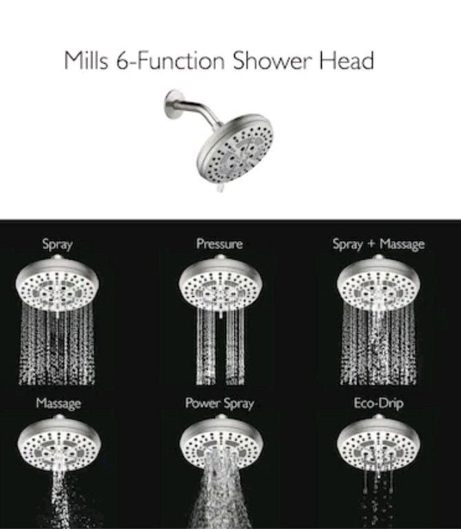 Jacuzzi Therapro J6-10S 6.7" 6-Function Shower Head Satin Nickel High Pressure 10