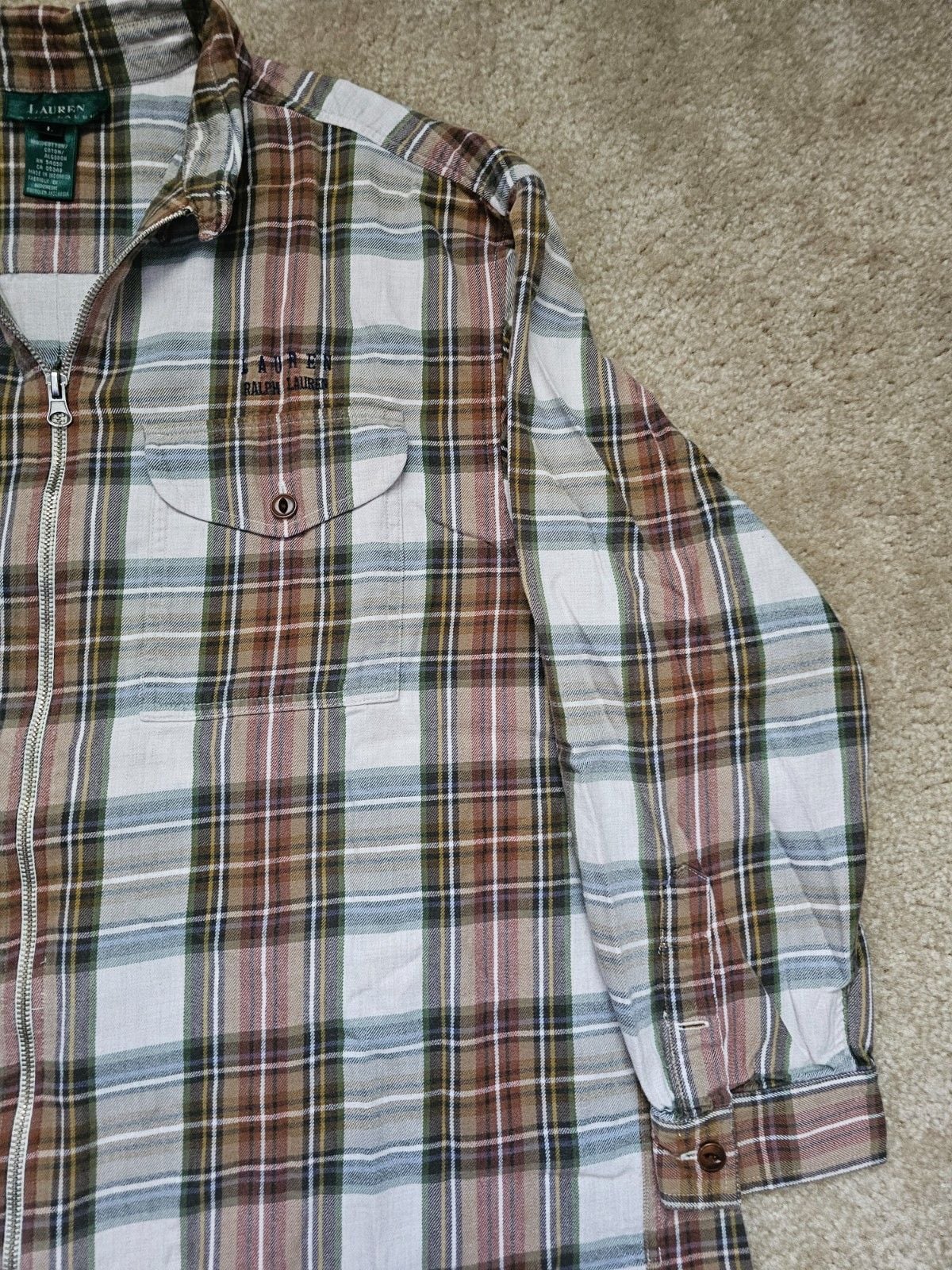 Lauren Ralph Lauren Men's L Plaid Full Zip Shirt Jacket Cotton Shacket Workwear 4