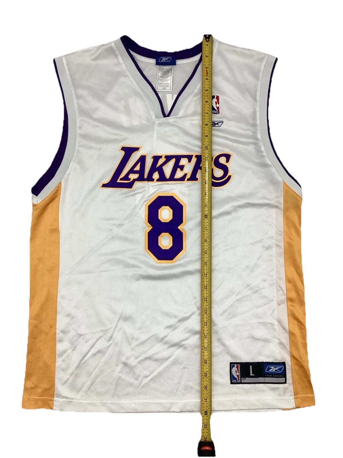 Kobe Bryant #8 Jersey White Reebok NBA Lakers Size Large Vintage 10