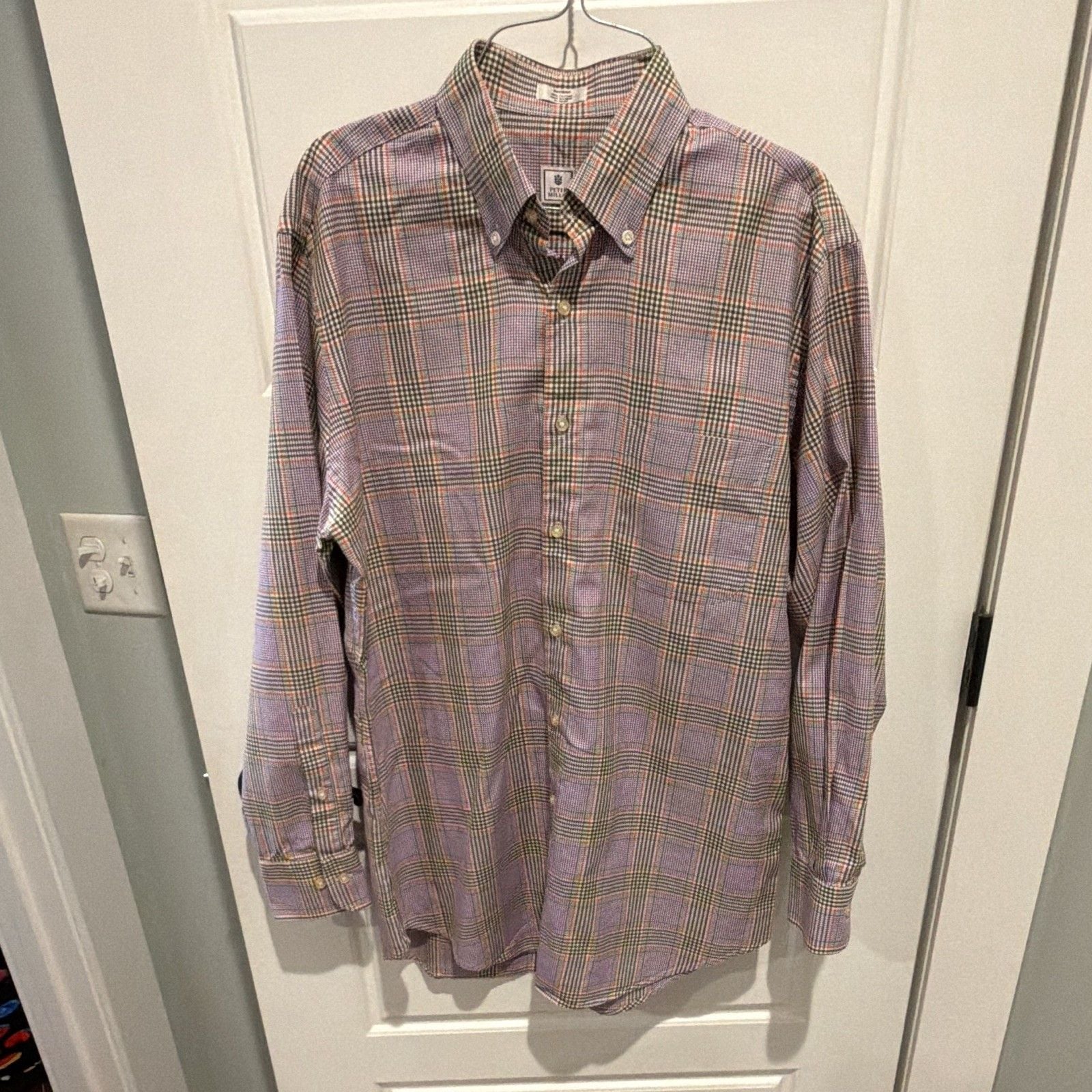 Peter Millar Men's Medium Button Down Shirt Plaid Long Sleeve Purple Brown 2