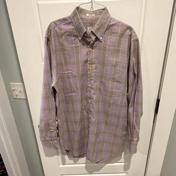 Peter Millar Men's Medium Button Down Shirt Plaid Long Sleeve Purple Brown