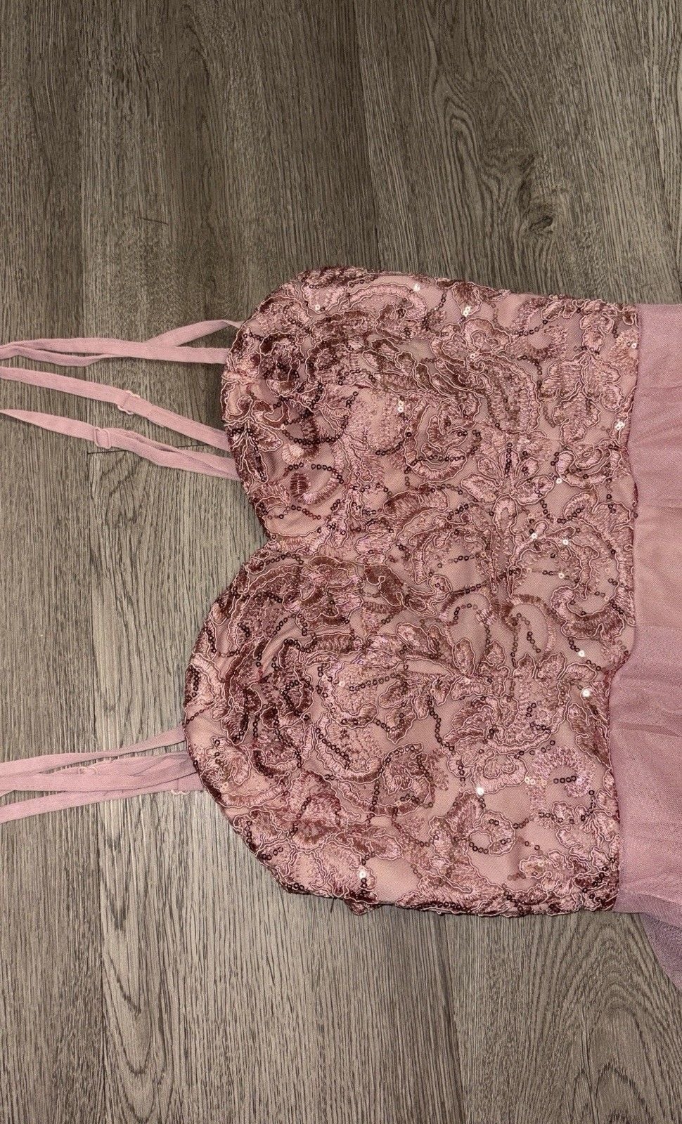 Blush Pink Sweetheart Sleeveless A-Line Full-Length Tulle Lace Beaded Dress 5