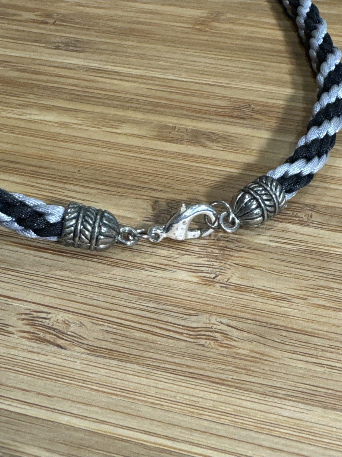 Black Silver Braided Cord Beaded Necklace Gunmetal Goth Witch Halloween Boho 7