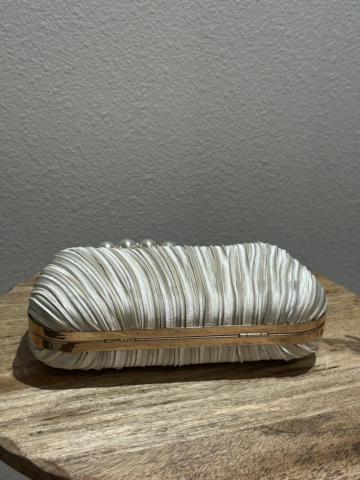 Clutch Purse Satin Pearl Evening Bag Handbag Chain Strap Shoulder Bag Champange 7