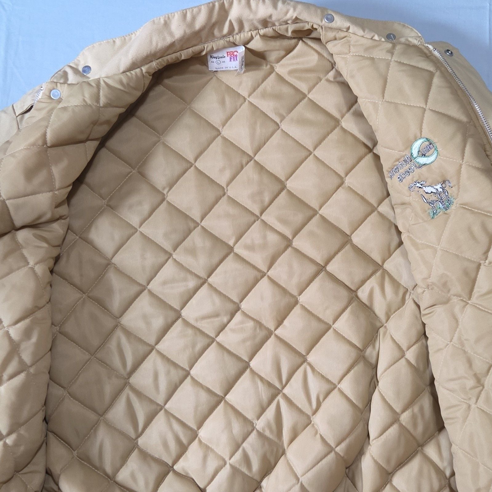 King Louie Beige Lined Bomber Jacket Nutrena Feeds Cow Embroidered Logo Size L 10