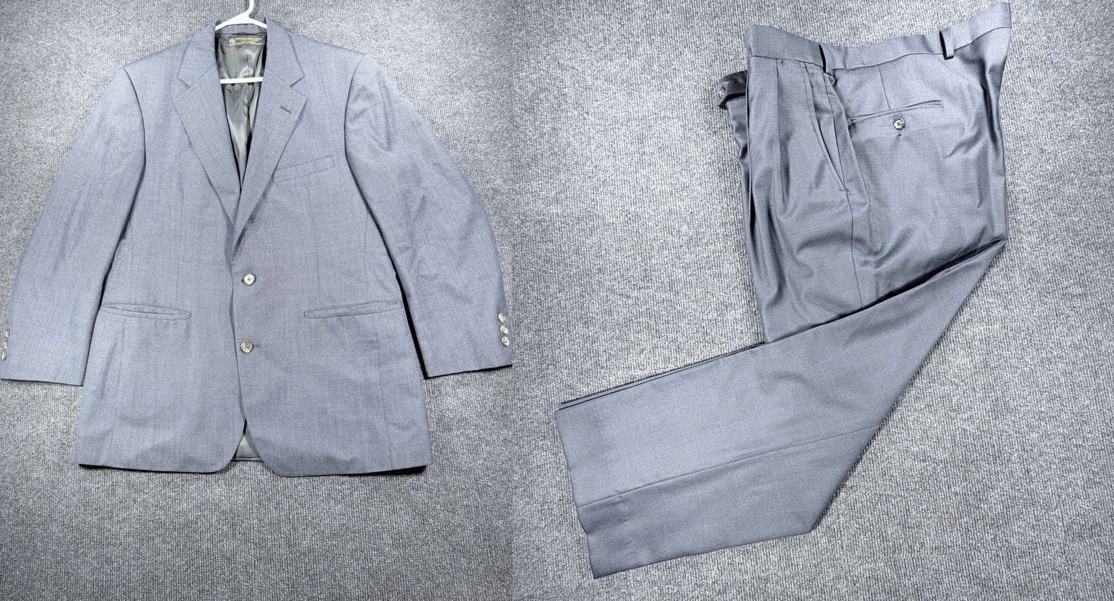 Vintage Brooks Brothers Pure Wool Suit 2 Pc Gray Blue Check Plaid 43R W38 L29.5 1