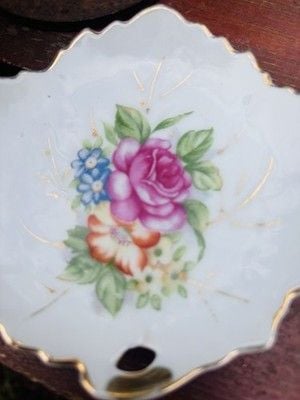 Vintage Noritake Porcelain Floral Trinket Dish w/ Gold Trim & Thumb Handle 13