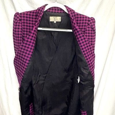 Vntg Valentino Miss V Wool Houndstooth Blazer IT 40 (US M) Magenta/Black Italy 6