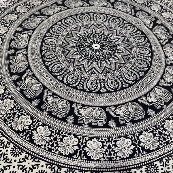 Elephant Mandala Tapestry 52x85 Black White Boho Wall Hanging Bedspread Decor