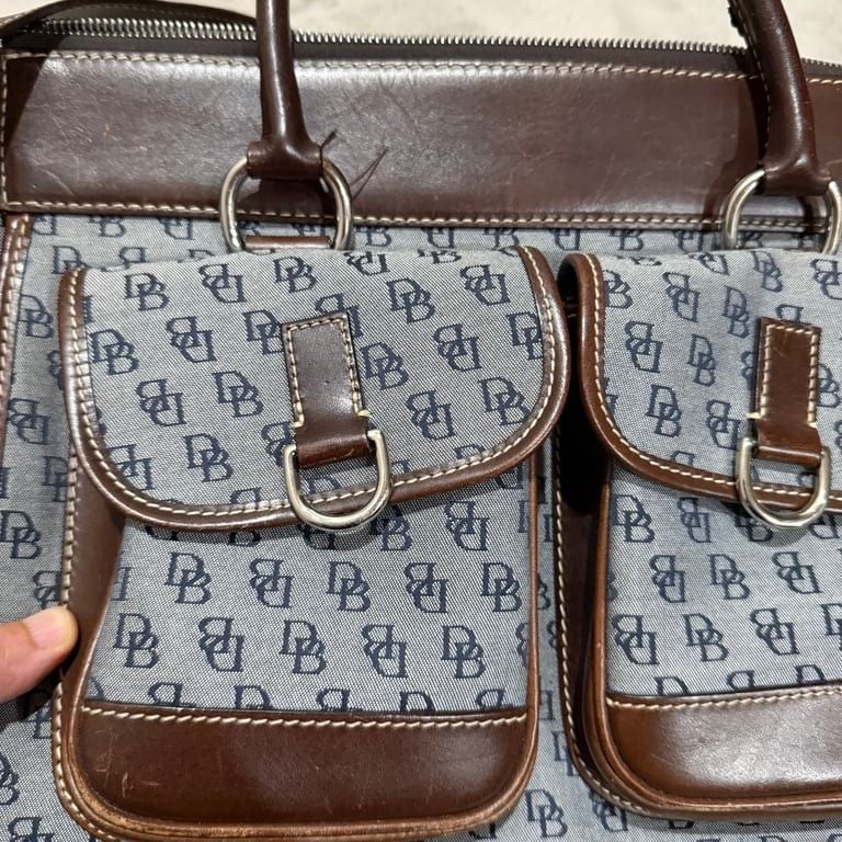 Authentic Dooney & Bourke Signature Handbag with Leather Trim Double Pocket Satchel 4