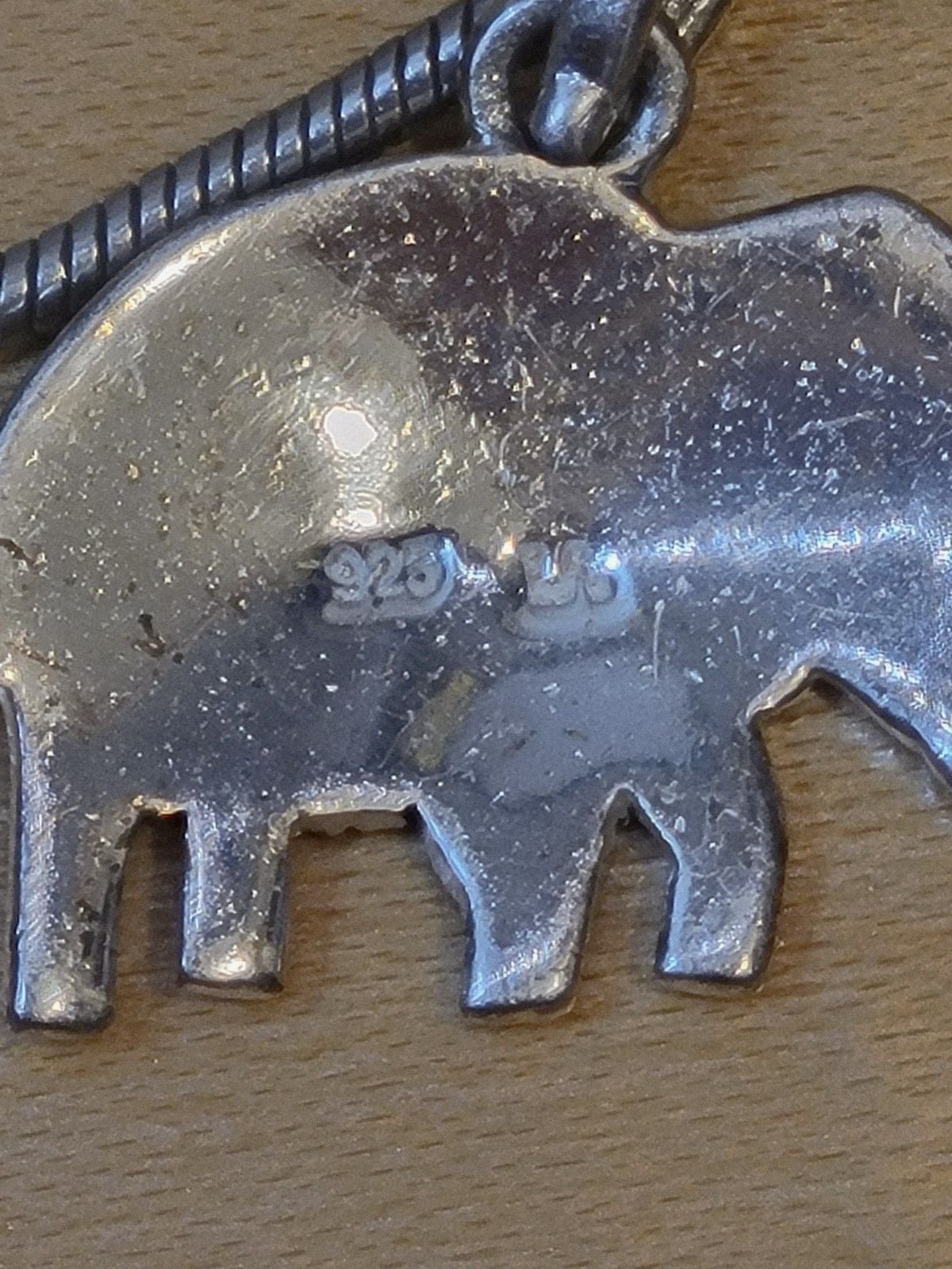 925 Sterling Silver Marcasite Elephant Charm Snake Chain Bracelet Vintage 6