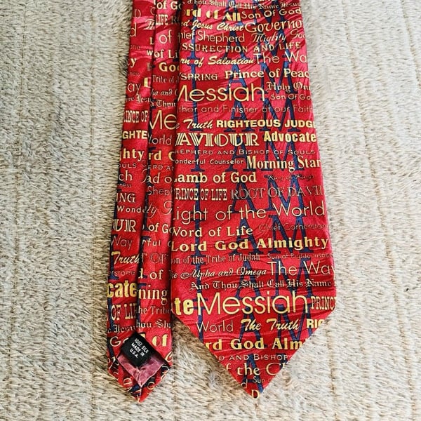 Free Man Apparel Names Of Jesus Red Silk Necktie 4” Christian Religious Church
