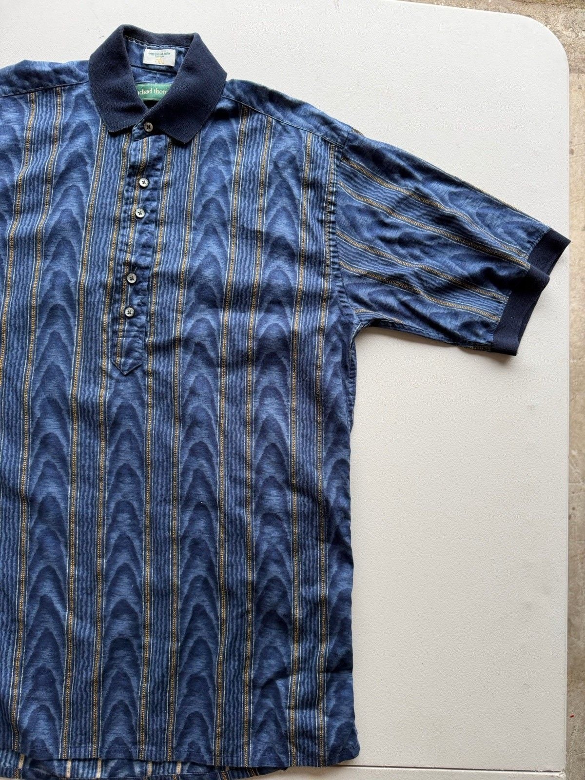Michael Thomas Men's Blue Striped Cotton Short Sleeve Button Polo Shirt, M 4