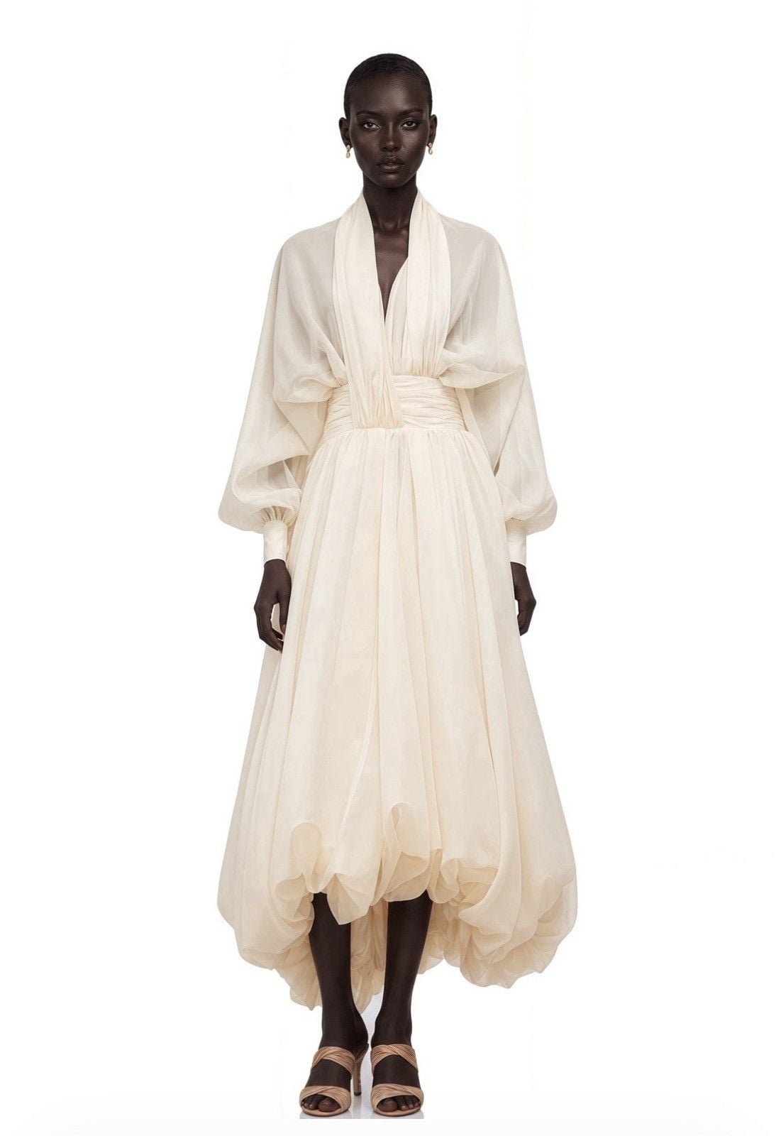Riley Cream White Draped Tulle Maxi Dress Women's Size Small New with Tags 2