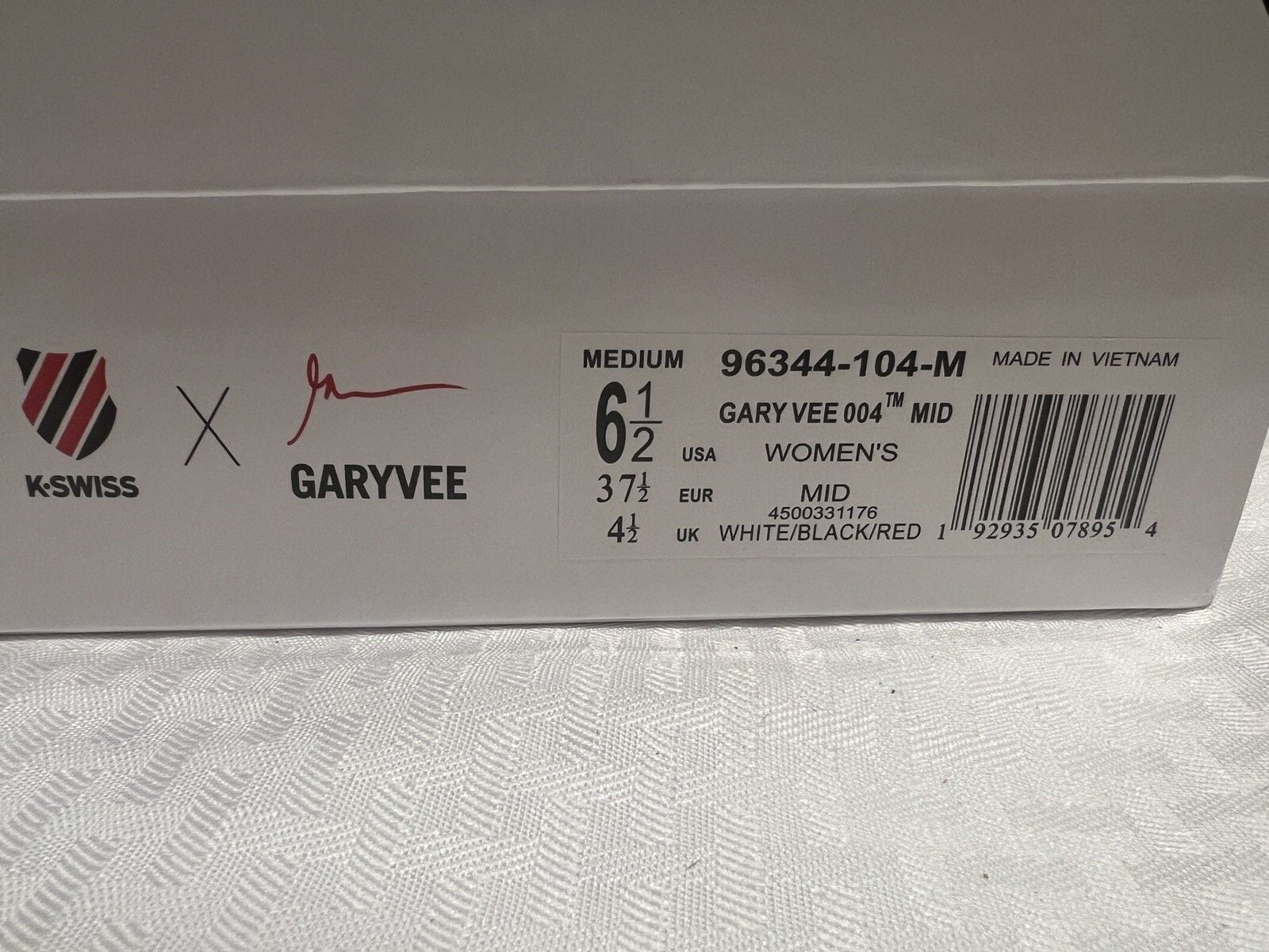 K Swiss x Gary Vee 004 Mid White Black Positivity & Optimism Womens Sneakers 6.5 8