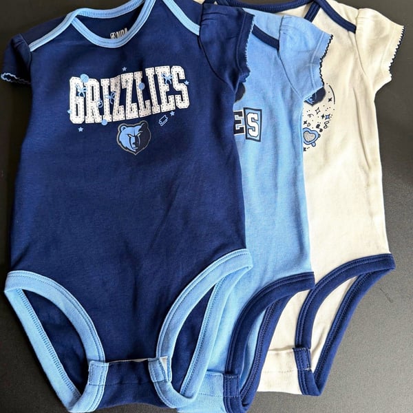 NBA Memphis Grizzlies Baby Bodysuit Shirt Set of 3 Blue/White 18M NWOT