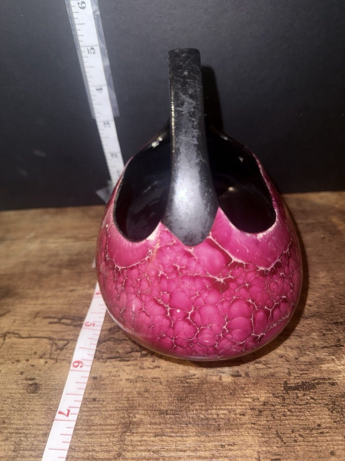 Ceramarte Czechoslovakia Pink Abstract Glossy Ceramic Basket w/ Handle 10" 2