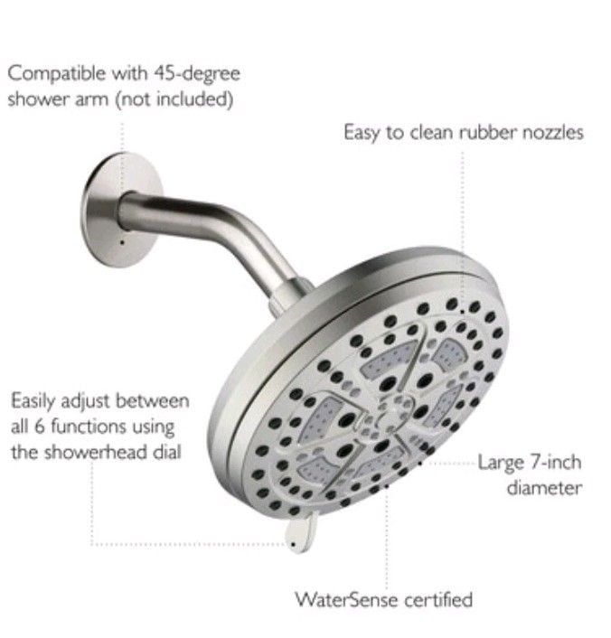 Jacuzzi Therapro J6-10S 6.7" 6-Function Shower Head Satin Nickel High Pressure 12