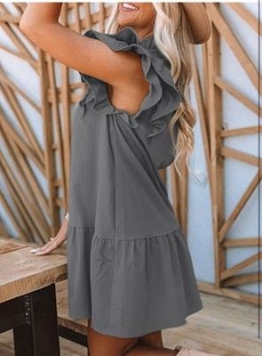 Dokotoo Womens Dresses 2023 V-Neck Drawstring Ruffle Cap Short Sleeve-SIZE S 4