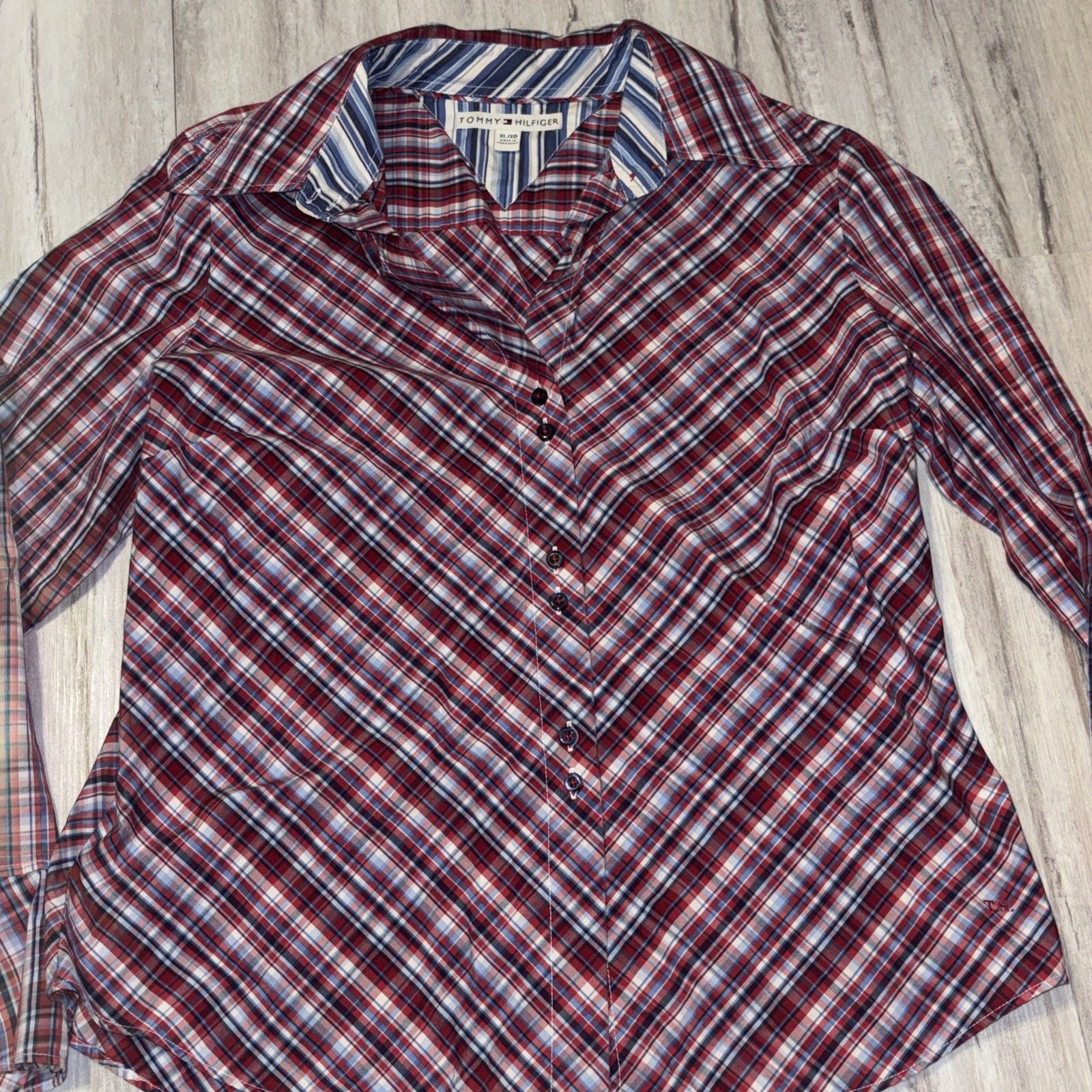 Tommy Hilfiger Women Long Sleeve Button-Down Shirt Size XL blue and maroon 3