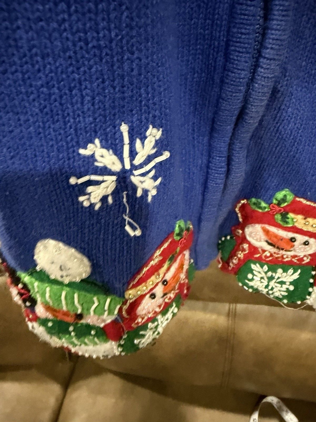 vintage heirloom collectibles Snowman Christmas Cardigan Sweater Blue Zip Sz L 7