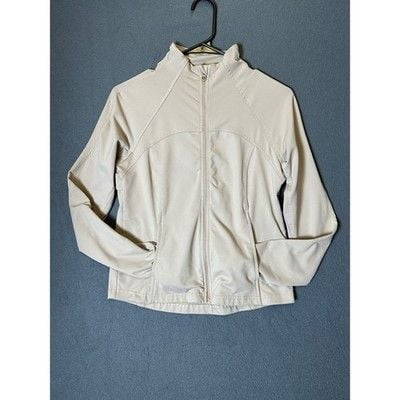 Layer 8 Track Jacket Womens Small Tan Qwick-Dry Full Zip Thumbholes Athleisure 3