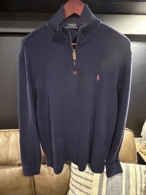Polo Ralph Lauren Navy Knit Mock Neck 1/4 Zip Pullover Sweater M 2