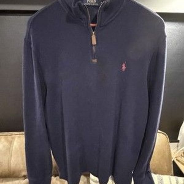 Polo Ralph Lauren Navy Knit Mock Neck 1/4 Zip Pullover Sweater M