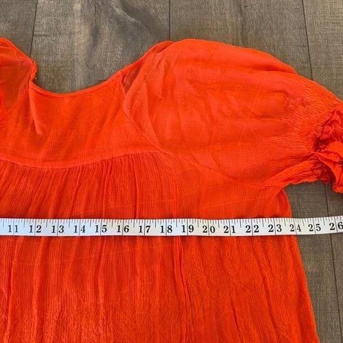Free People Bright Orange Flowy Ruffle Dress Tunic Boho Size M Relax 7