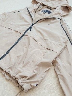Tommy Hilfiger Windbreaker Jacket Mens Large Beige Hooded Full Zip Mesh Lined L 5