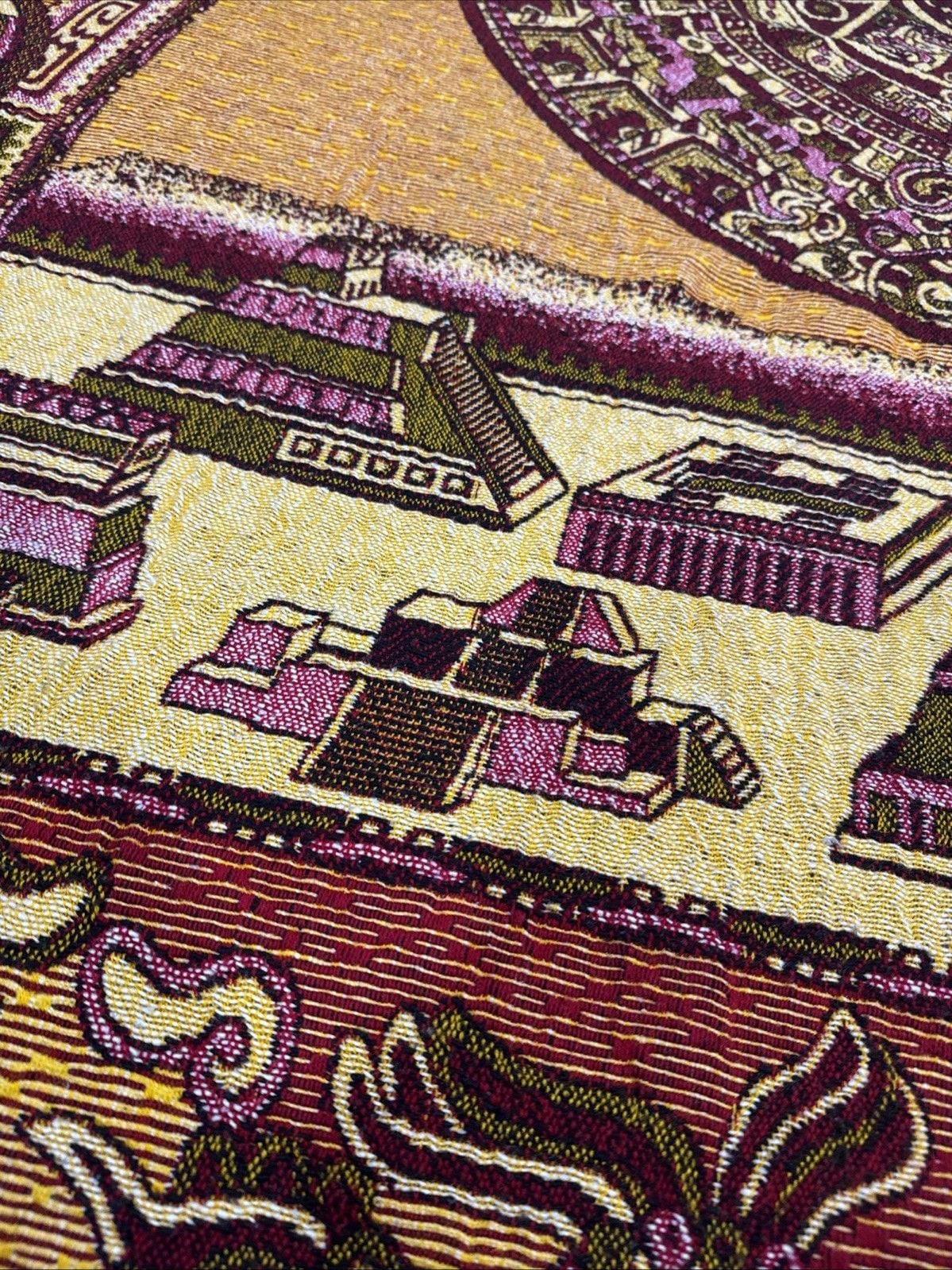 San Eduardo Aztec Calendar Woven Blanket Tapestry Queen Bedspread Mexico 11