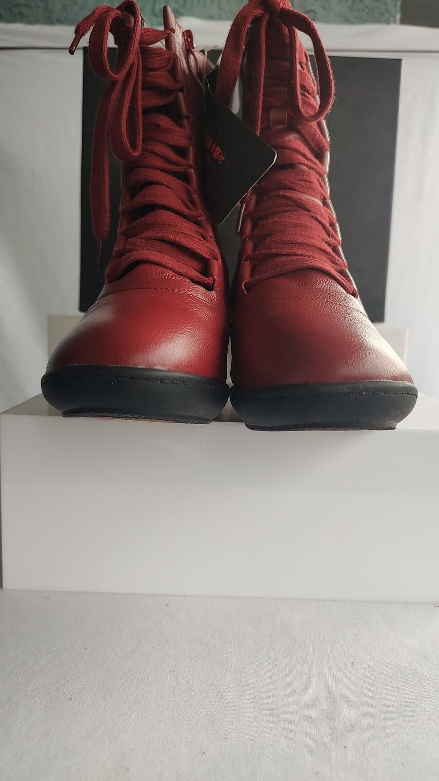 KALUQI Red Lace-Up Ankle Boots with Block Heel  9