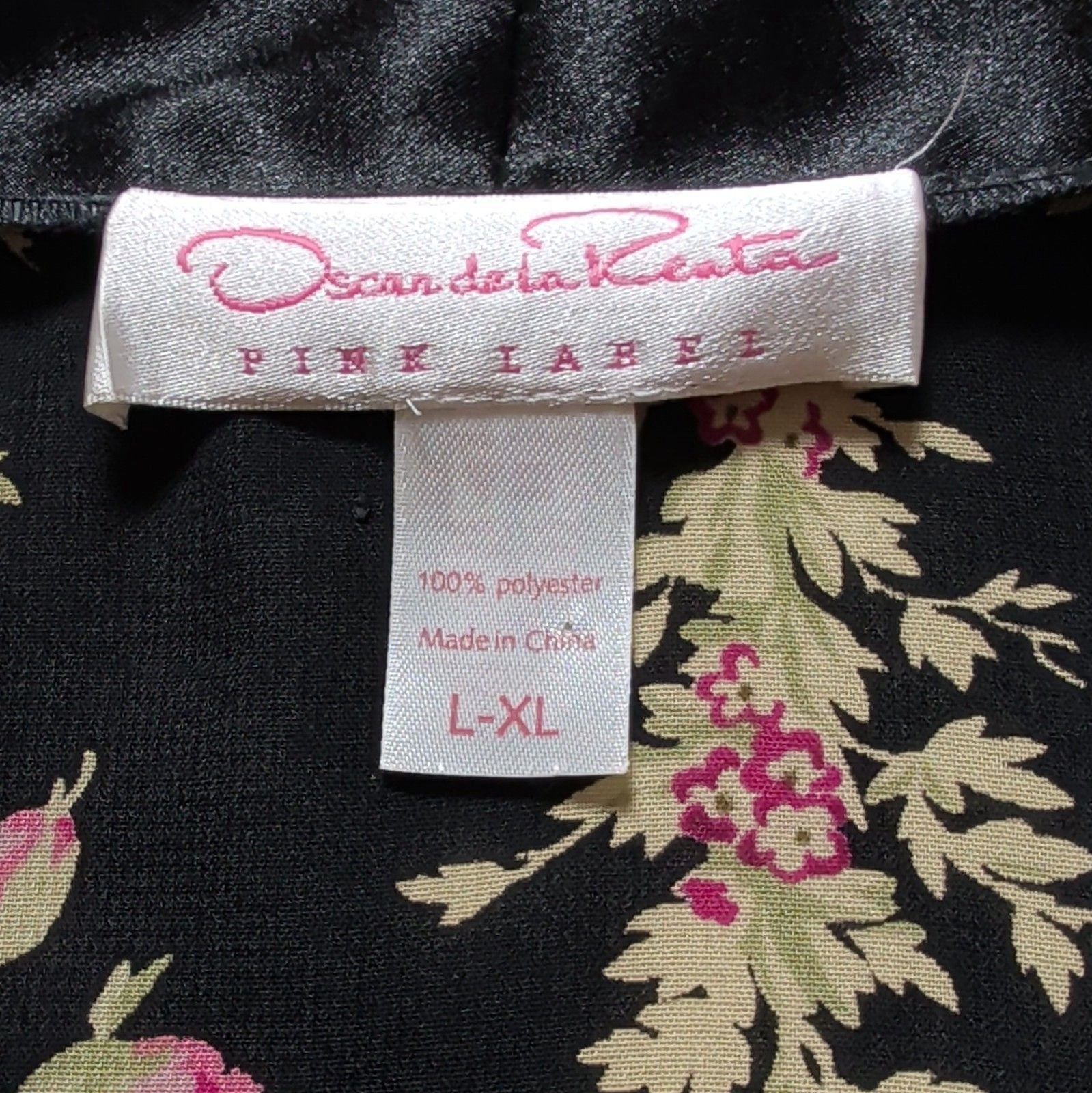 Oscar de la Renta Pink Label Floral Bird Kimono Robe Satin Look Black L XL Poly 13