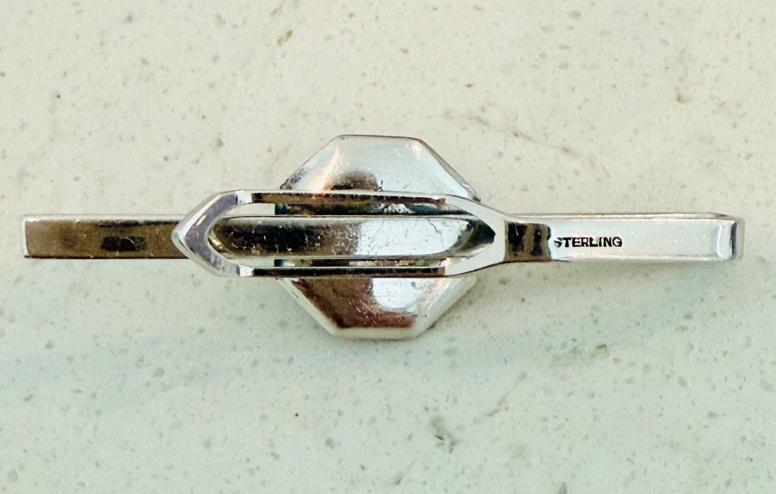 Art Deco Sterling Silver Bar Pin Black Stone Pearl Octagonal Milgrain 5cm 4