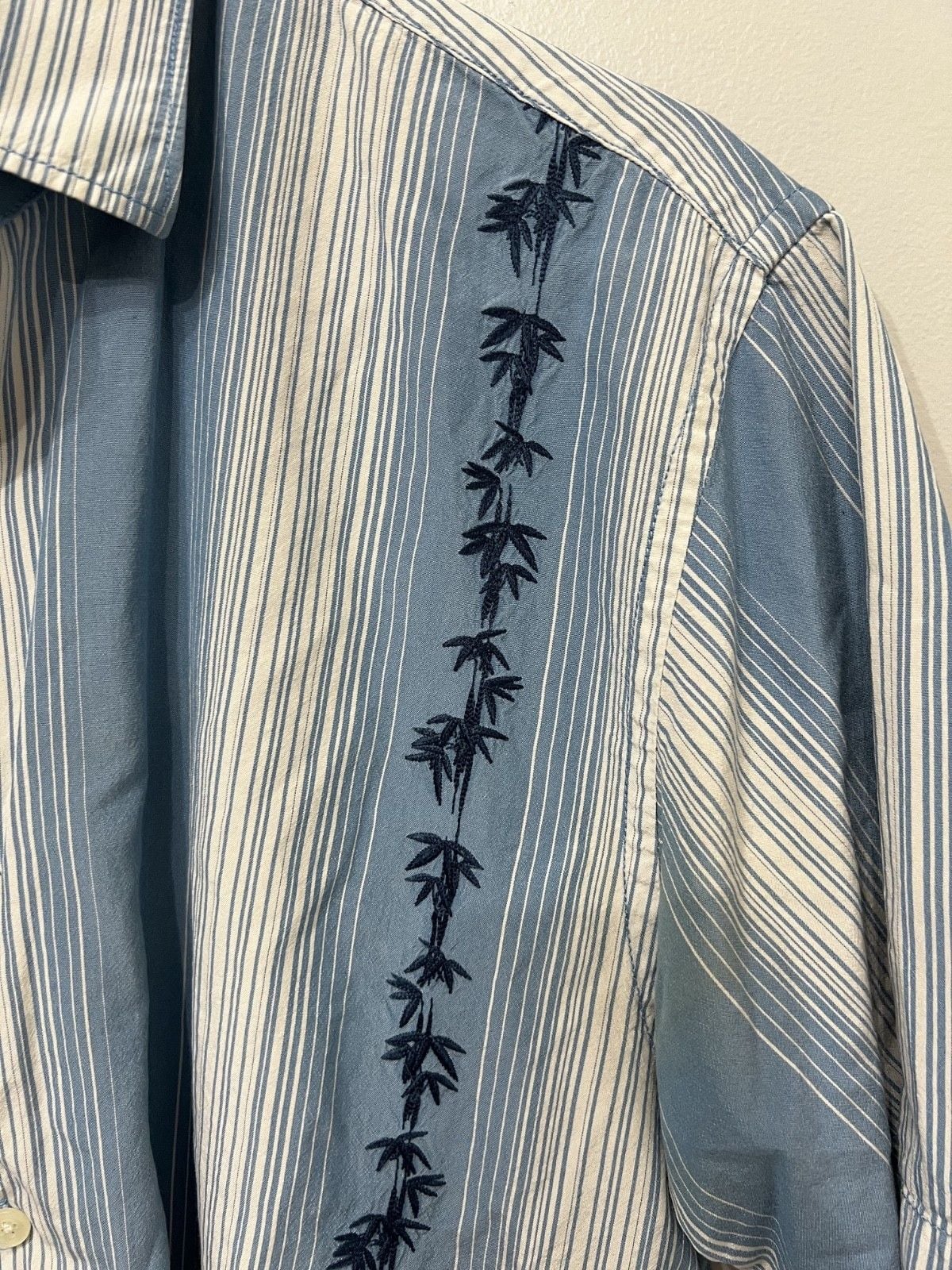 Tommy Bahama Palm Tree Hawaiian Blue Short Sleeve stripe Button Up Shirt Men's M 3