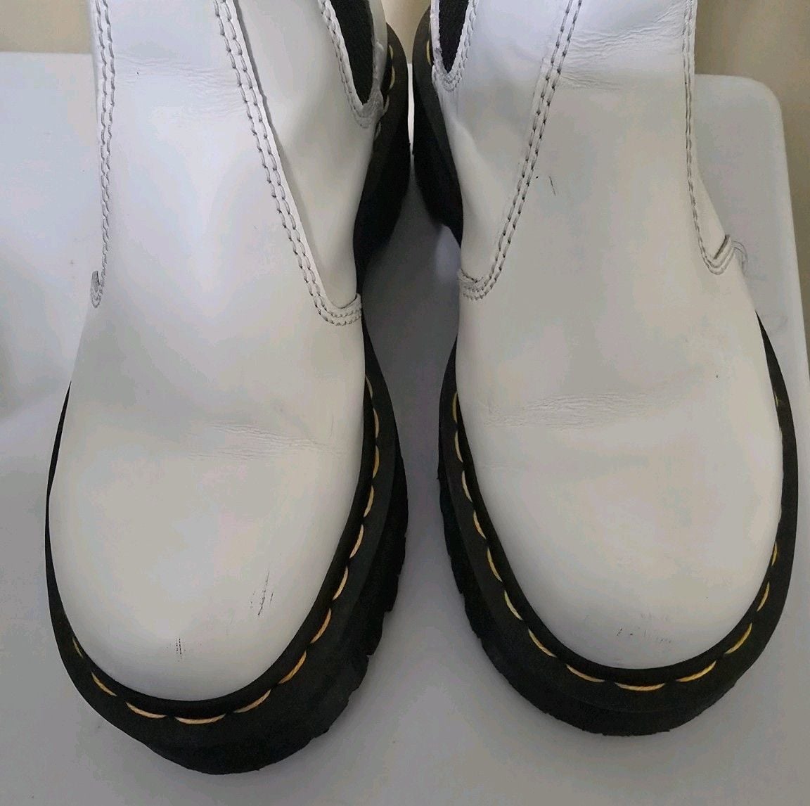 Doc Martens 2976 Chelsea Platform Boots Quad Smooth White Leather US SZ 8 BH 8