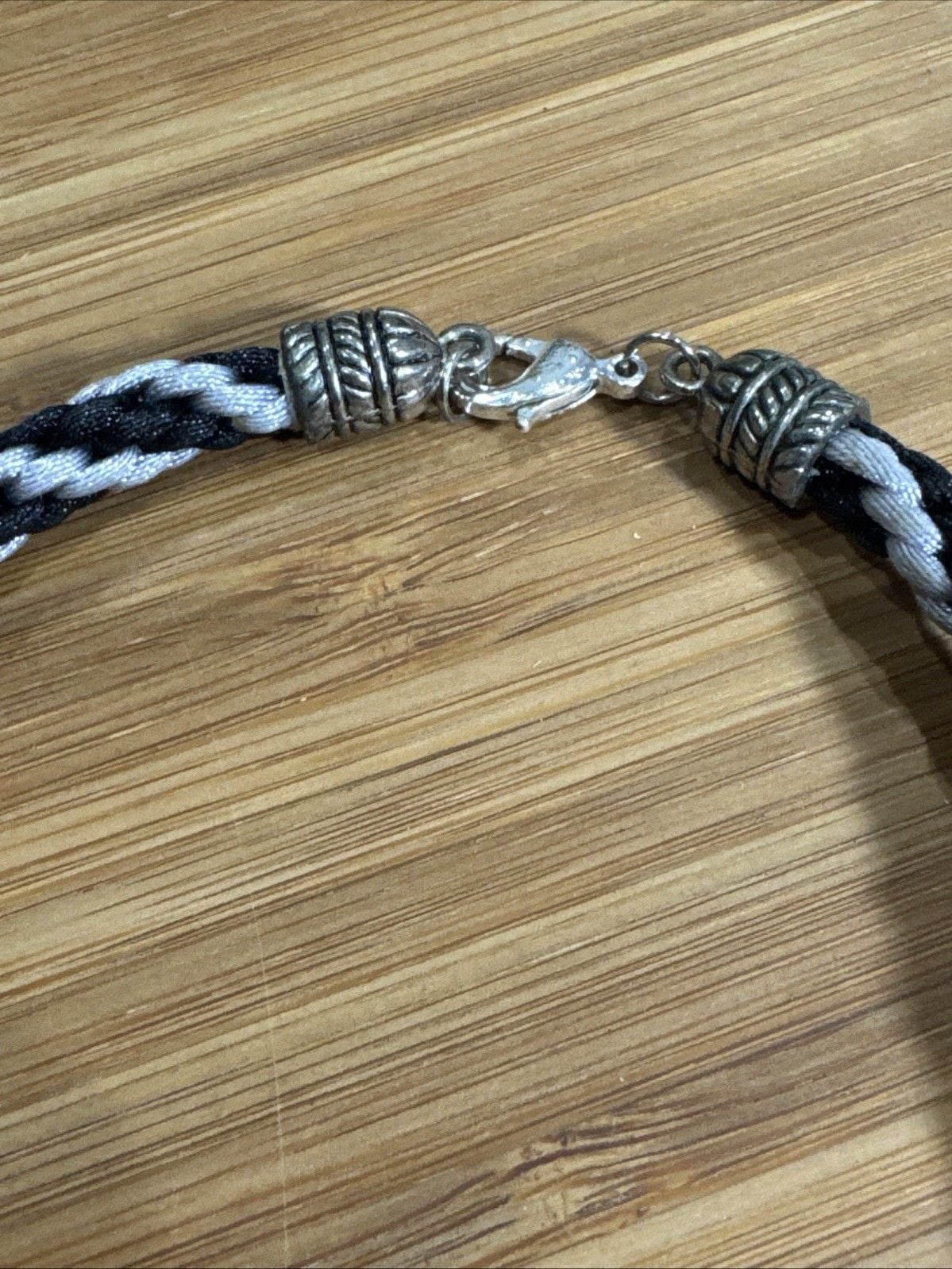 Black Silver Braided Cord Beaded Necklace Gunmetal Goth Witch Halloween Boho 3
