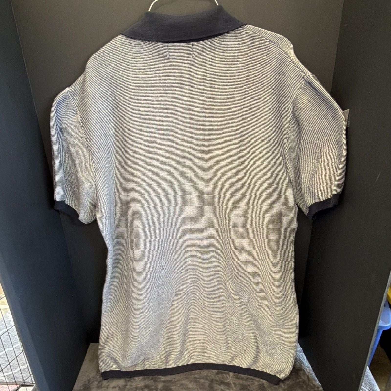 Simply Southern Outfitters Men's Polo Shirt L Short Sleeve V-Neck Knit Gray Navy 5
